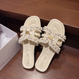 Fragrant Wind Flat Bottom Slippers Women 2025 New Summer Cold Slippers Fashion Wearing Ladies Sandals