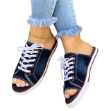 Spring And Summer Fish Mouth Denim Cloth With Casual Flat Bottom Lady Cool Slippers Large Size With Slippers