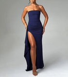 New Evening Dress Party Woman's Word Collar T-Shirt Sexy Bare Back High Open Fork
