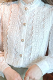 Lace Blouse Shirt Ladies Tops Long Sleeve Button Clothes Autumn Women Blusas Mujer De Moda 2023 Stand Collar Shirts