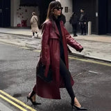 Women's Clothing Explosion In The Long Leather Coat Loose Large Version Of The Big Atmosphere Of The Coat