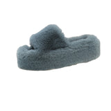 Base Simple Hairy Slippers Women Wear 2025 Autumn And Winter New Korean Version Of Home Toe A Word Wool Cotton