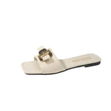 Flat-Bottomed Women's Slippers Metal Button With Cool Slippers Women Summer Wearing Beach Plus 43 Women's