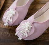 Zingj Shoes, Hanfu Shoes Lovely Girl Single Shoes Pearl Tassel Hanfu Shoes Female Ancient Style Round Head
