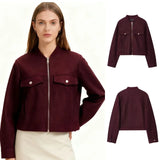 Burst Women's Round Neck Zipper Soft Short Jacket