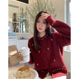 High School Students Korean Round-Neck Knitted Cardigan Girl 2025 Autumn New Loose Sweater Coat