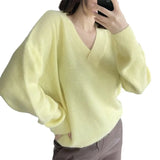 Autumn And Winter Ultra-Soft V-Neck Imitation Marinish Sweater Female Lazy Style Loose Knitted