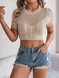 Shooting Spring And Summer Leisure Hollow Jasmine Short-Sleeved Knitted Jersey Holiday Short Umbilong Tops Women's