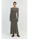 Knitted Long Dress Women Hollow Out Long-sleeved Dresses Female See Through Cover-ups Beach Vacation