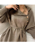 Winter Women Knitted Long Dress Turtleneck Sweater Dresses Loose Long Sleeve Elegant Office Ladies