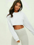 Women Casual Long Sleeve Solid Sweatshirt Jumper Summer Autumn Holiday Casual Sportwear Crop Top Loose Pullover