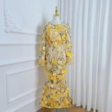 Women's Dress Early Spring New French Heavy Industry Three-Dimensional Flowers Embroidered Waist Repair Fishtail Dress