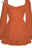 Women Boho Romper Long Sleeve Double Layer Ruffle Hem Chiffon Short Fairy Princess Mini Dress Jumpsuit