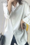 Fashion Button Up Satin Silk Shirt Vintage Blouse Women White Tops Lady Long Sleeves Female Loose Street Shirts