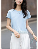 Style Lace Splicing Design Short-Sleeved T-Shirt 2025 Summer New Age-Reduce Round Collar Small Short