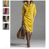 New Autumn Casual Button Collar Loose Straight Knitted Long Sweater