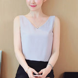 Women Tops Chiffon Blouses Women Sleeveless Top Woman V Neck Tank Tops Casual Woman White Tops Ladies Basic OL Shirts