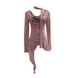 Shooting Retro Irregularly Hollow Knitted Jersey Dress Girl With Hottie Word Shoulder Collar Blouse
