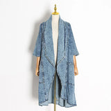 Zingj Personality Versatile Windbreaker 2024 Autumn New Fashion Wind Seven Minute Sleeve Long Blue Denim Coat