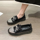 Pine Cake Single Shoes Women's Spring And Autumn New Fashion Thick Bottom Water Drill Bow Bow Korean Version Of Pedal Pedalle Lefu