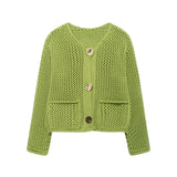 Women's INS Explosion Coarse Needle Long Sleeved Button