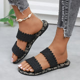 Zingj Plus Size Flat Slippers Female Summer Wear One-Drag Hollow-Out Fashion Print Casual Beach