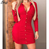 Autumn Women Fashion Elegant Casual Mini Solid Long Sleeve Dress Button Front Sides Slit Shirt
