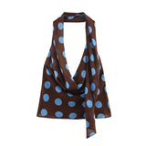 New Thin Scarf Wave Dot Hanging Neck Top Asymmetric Dress Set Women 3756352