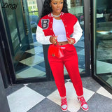 Winter Baseball Sport Women's Set Jacket and Pants Suit Active Sweatsuit Tracksuit Two Piece Set Fitness