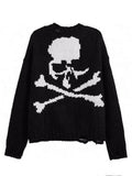 Oversized Distressed Skull Sweater-Outfit