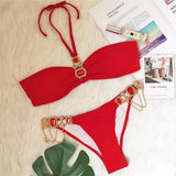 Zingj New Swimsuit Luxury Crystal Diamond Chain Women's Split Swimsuit Strapless Strap Sexy