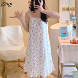 Women Summer Floral Mini V-neck Sleeveless Elegant Sleepwear Homewear Soft Sweet Lovely Ulzzang Design Ladies