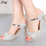 Women Sandals Fashion Beautiful High Heels Sandals Silver Golden Thin Heel Ladies Summer Shoes Plus Size 41 42