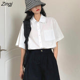 Women Straight Solid Turn-down Collar All-match College Style Ins Street Wear Students New Arrival Button Summer