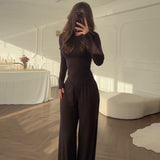 Summer New Women's Round Neck Solid Color Wide Leg Pants Temperament Commut Fashion