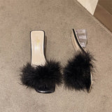 Hairy Slippers Women Wear 2025 New Net Red Coarse And One-Word Drag Crystal High-Slip