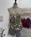 Shoot Hottie Sexy Night Club Heavy Bling Flash Shiny V Tie Sling Vest Sleeveless Top