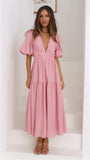 Zingj Years Leisure Fashion Trend Summer V Collar Waist Long Dress