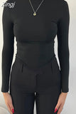 Sexy Women Backless Long Sleeve Causal T-shirts Irregular Hem Solid O-neck Slim Fit Tees Shirts Party Streetwear