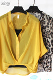 Two Piece Set Leopard Chiffon Shirts Summer Half Sleeve Loose V-Neck Women Casual Blouse Sexy Casual Striped Tops