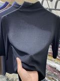 Zingj Slim Half-High Neck Five Part Sleeve T-Shirt Women's Design Sense Niche New Slim Bottom Shirt Middle Sleeve