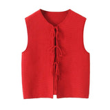 Autumn Women's Bow Tie With Loose V-Neck Sleeveless Knitted Vest