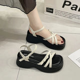 New Thick-Soled Sandals Korean Version Cross-Buckle Sandals Small Heightened Sandals Bowknot High-End