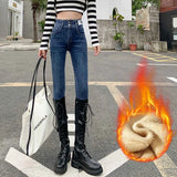 Zingj High-Waisted Jeans Women's Fall 2024 New Versatile Slim Slim Tight Pants-Outfit