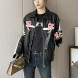 Women's Explosive Bow Zip Leather Jacket Jacket