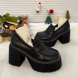 Shoes In The Autumn Of 2025 New Thick-Soled Thick-Skinned Black Round Head Waterproof Small Leather Shoes Women's High