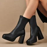 Thick-Bottomed High-Heeling Elastic Boots Women 2025 Autumn And Winter New Thickening And Waterproof Table Short Boots Thin