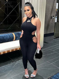 Fashion Hollow Fitness Jumpsuits Women Sleeveless Skinny Elastic Halter One Piece Playsuits Female Workout