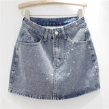Denim Rhinestone Mini Skirt- Outfit