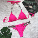 Zingj 2023 New Crystal Diamond Women's Swimsuit Plain Strap Sexy Backless Bikini